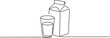 © MofajjolHossen - continuous single drawn one line a glass of milk and a milk package drawn from the hand a picture of the silhouette. line art. one line Icon drawing
