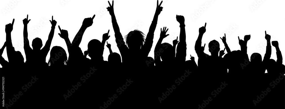 silhouette of a crowd of people with their hands raised in the air ...