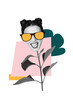 © deagreez - Poster image vertical photo collage of happy girl head wear sunglass instead body rose stem plant spring season bloom march