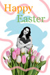 © deagreez - Sketch image trend collage of happy easter poster young lady hand hold heart shape gift tulip eggs religion seasonal spring holiday feast
