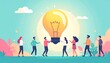 © SoftFlower - Teamwork idea concept, people sharing innovation light bulb, creative collaboration illustration