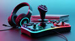 © Darryl - Gaming setup with headphones and joystick controller.