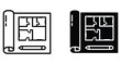 © Vintage Stock - Architectural floor plan blueprint icons with pencil for house construction design engineering project planning building layout development technical drawing
