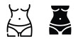 © Vintage Stock - Female body torso icons showing waist hips and belly button in outline and solid black silhouette styles for fitness health wellness