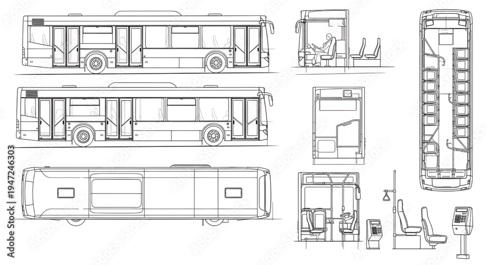 Basic Bus Layout Australian Modern City Bus Blueprint Vector – Public Transport Vehicle Interior ...