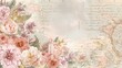 © Newleks - Vintage floral map background with blooming roses, peonies, and wild flowers, creating a romantic travel theme collage with antique script and pastel colors