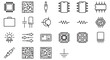 © Mostafizur - A collection of various electronic components and circuit board symbols in black and white