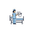 © Loka - Nurse standing beside hospital bed with medical equipment.