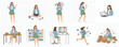 © Grafina - Flat Illustration Set of Young Woman Working From Home in Various Activities