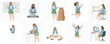 © Grafina - Flat Illustration Business Woman in Various Activity and Different Professions Set