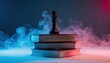 © CrazyJuke - King's Ascent: A single chess king presides atop a stack of books, shrouded in an ethereal mist, symbolizing wisdom, strategy, and the path to knowledge.