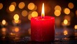 © Anggi - Close-up of a red burning candle with warm glowing flame against a blurred bokeh background creating a soft atmospheric and serene visual scene