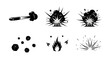 © Imsuniyah - Action Game Combat Effects Black  White Glyph Set: Bullet, Explosions, Fire, Sparks, Debris Icons