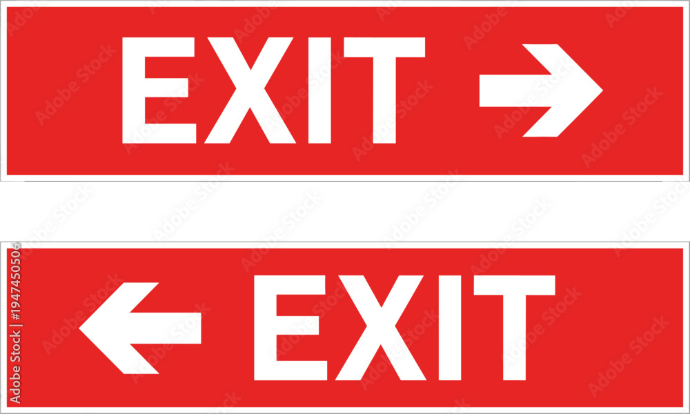 Emergency exit sign with directional arrows left and right, red safety ...