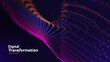 © Oleg - Digital Transformation Background With Glowing Neon Particles And Flowing Data Wave On Dark. Futuristic Business Technologies. Vector Illustration.