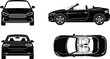 © MdTajemul - Convertible car silhouette set with front side rear and top views isolated vector illustration for automotive design transport collection