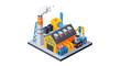 © Zae - Modern industrial factory building with smokestack emitting smoke.
