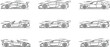 © MstKhyrun - Sports car line icon set with supercar coupe convertible racing automobile luxury vehicle illustration collection
