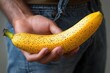 © smalltinykid - hand holding a ripe speckled banana against denim jeans, close-up with a casual inviting mood