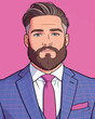 © hakule - A man with a beard and light hair wears a suit and tie. He poses against a pink background for a casual portrait.