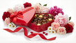 © Татьяна Созина - Heart-shaped box of chocolates surrounded by roses and ribbon