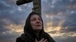 © MMerellinn - The Virgin Mary weeping with profound grief at the solemn crucifixion of Jesus Christ on Mount Golgotha, a sacred event of deep suffering and ultimate sacrifice, Christian devotion