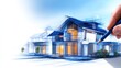 © Matthew - Hand draws a conceptual modern house with blue and white sketch blending into final design