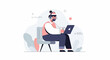 © iramanto - Person in headphones sits on chair, working on laptop with stylized plants