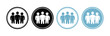 © Sumon - Multiple group icons showing three figures inside circular frames with various color styles and backgrounds