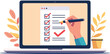 © maximilian - Finestra del browser dell'elenco di controllo. Segno di spunta. Segno di spunta bianco sullo schermo del laptop. Scelta, concetti di indagine. Elementi per banner web, siti web, vettoriale