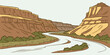 © RABBY - A river flowing through a canyon with rocky cliffs Vector