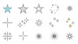 © MD - Collection of various star and sparkle icons in different shapes and styles including outline and colored versions.