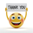 © ABDULLA - Smiling emoji holding thank you sign isolated on white background