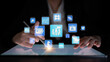 © InfiniteFlow - Project planning icons showing business management, teamwork, scheduling, strategic planning, project development, organization, and goal setting with modern workflow and process management. Entice