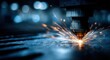 © NovaVision - Precision laser cutting machine creating sparks and intense light on metal surface