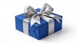 © MOHAMMADSAIFUL - A square gift box wrapped in textured blue paper and tied with a wide and elegant silver ribbon