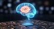 © Graphicbd - A glowing digital brain hovers above a computer chip on a circuit board in a dark background