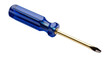 © Solene - Isolated professional quality flathead screwdriver with a vibrant blue translucent handle.