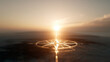 © Lumi Stock Studio - golden compass symbol engraved on textured ground at sunrise, conceptual direction and future planning with navigation star and sun, finding path and purpose in life with vintage compass design