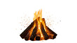 © Fried - Isolated rustic campfire with burning logs and flying sparks, orange flames creating heat