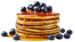 © Vetle - Isolated stack of fluffy golden pancakes topped with fresh blueberries and sweet maple syrup dripping