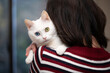 © hakase420 - 飼い主に抱かれている白い猫