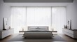 © 704 - Modern Minimalist Bedroom with Large Window and Neutral Tones.