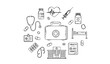 © Himu  - Hand drawn medical doodle icon collection with hospital doctor patient and healthcare symbols