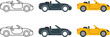 © MDESAHAQUE - Minimalist convertible sports car icon set with line art, gray and yellow variations in sleek side profile