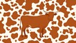 © Kaderi - Brown cow stands against a brown-spotted background in this colorful cartoon illustration