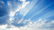© PixelCraft Studio - Dramatic blue sky with sun rays shining through fluffy white clouds