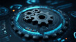 © Yaroslav Stepannikov - Corporate automation interface, glowing gears representing system integration, professional controlling virtual technology dashboard