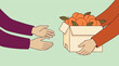 © StockStudio - Illustration of hands exchanging a box of fresh peaches or oranges