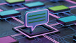 © Khan - Digital chat bubble icon with glowing circuit lines isolated on transparent background